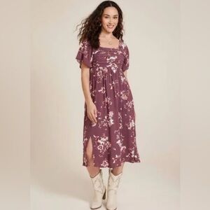 Maurices Floral Pleated Bodice Midi Dress Size Large